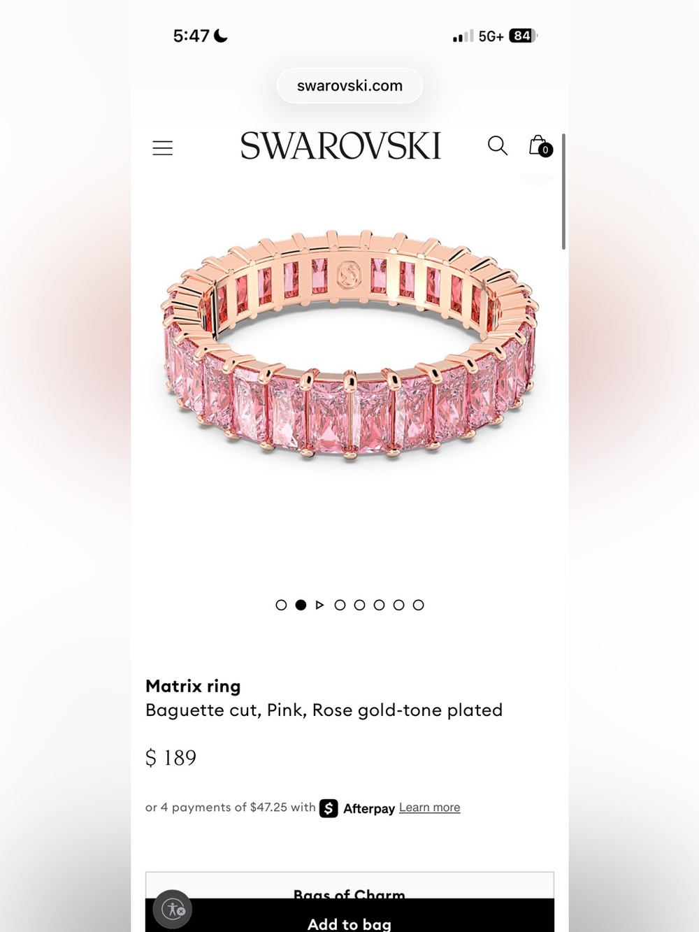 Swarovski Pink matrix ring- new never worn